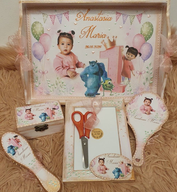 Set personalizat pentru taierea motului / tema Monsters, Inc. cu poza copilului