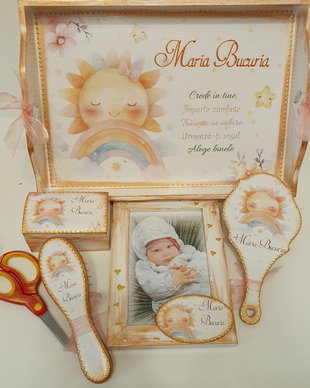 Set personalizat pentru taierea motului / tema Soare si curcubeu