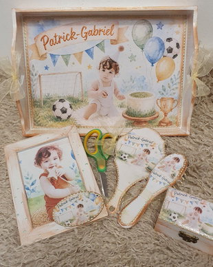 Set personalizat pentru taierea motului / tema fotbal, cu poza