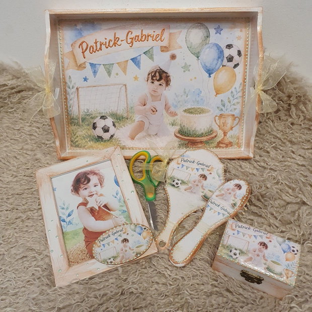 Set personalizat pentru taierea motului / tema fotbal, cu poza