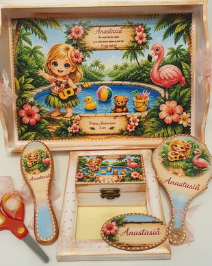 Set personalizat pentru taierea motului / tema Hawai / exotic