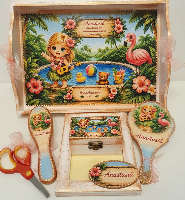 Set personalizat pentru taierea motului / tema Hawai / exotic