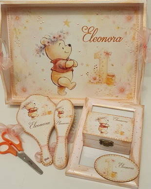 Set personalizat pentru taierea motului / tema Winnie, flori