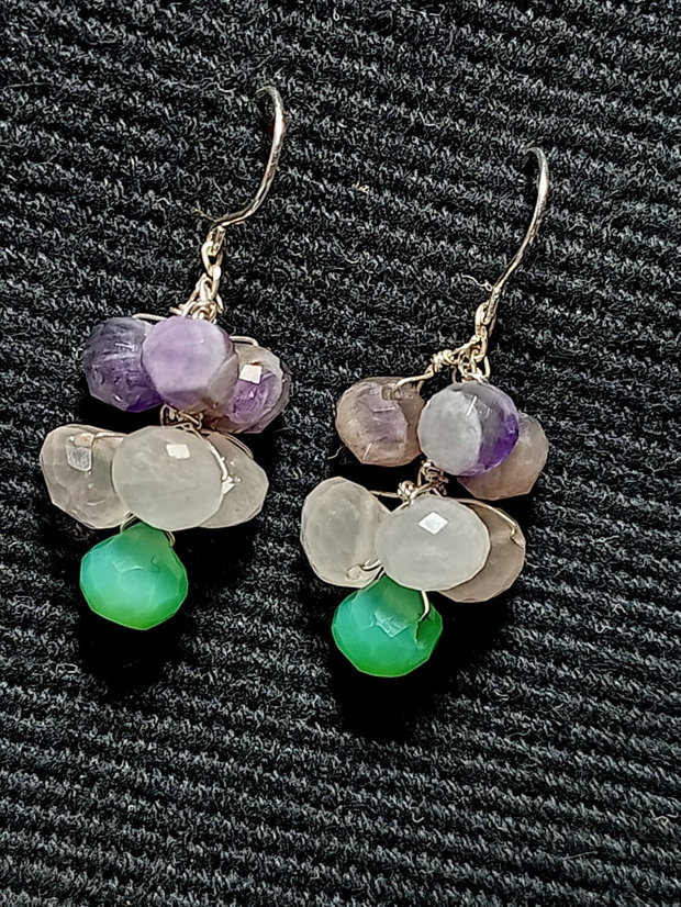Cercei argint ametist cuart roz onix verde onion boho chic pastel trendy