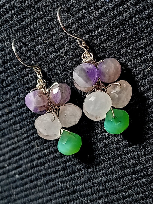 Cercei argint ametist cuart roz onix verde onion boho chic pastel trendy