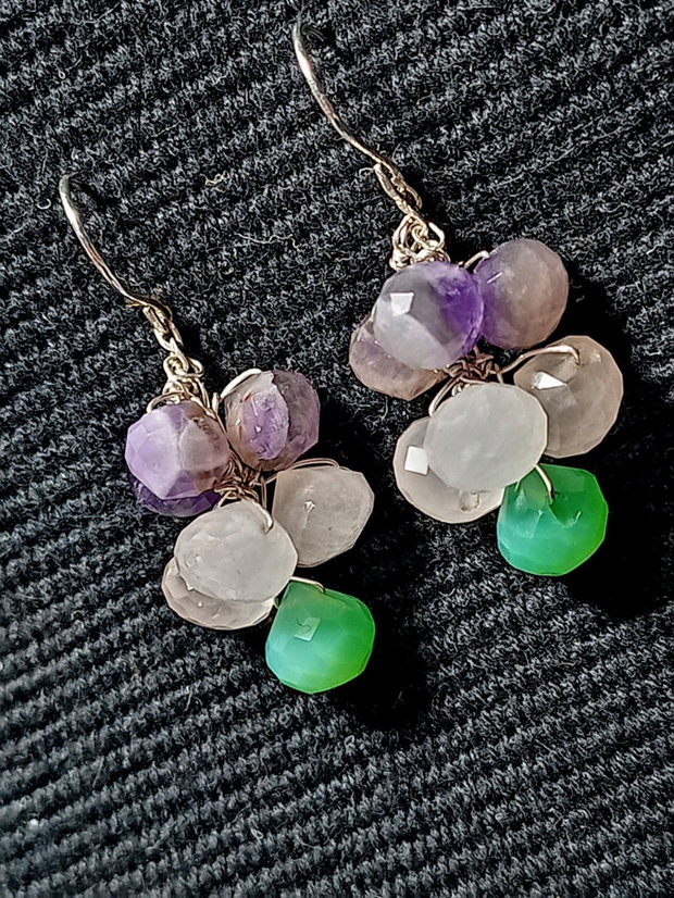 Cercei argint ametist cuart roz onix verde onion boho chic pastel trendy