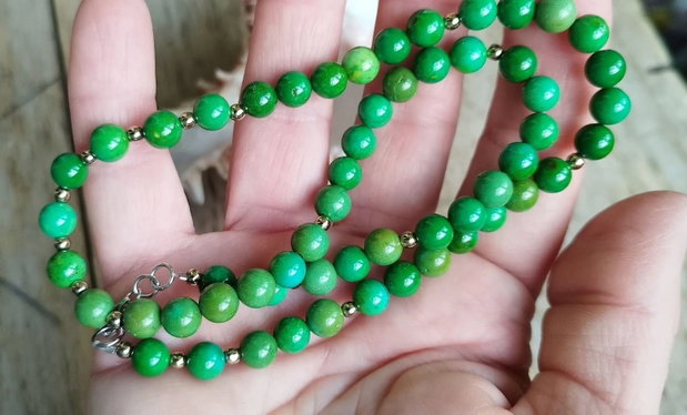 Colier verde! Crisocola, hematit auriu  REZERVAT