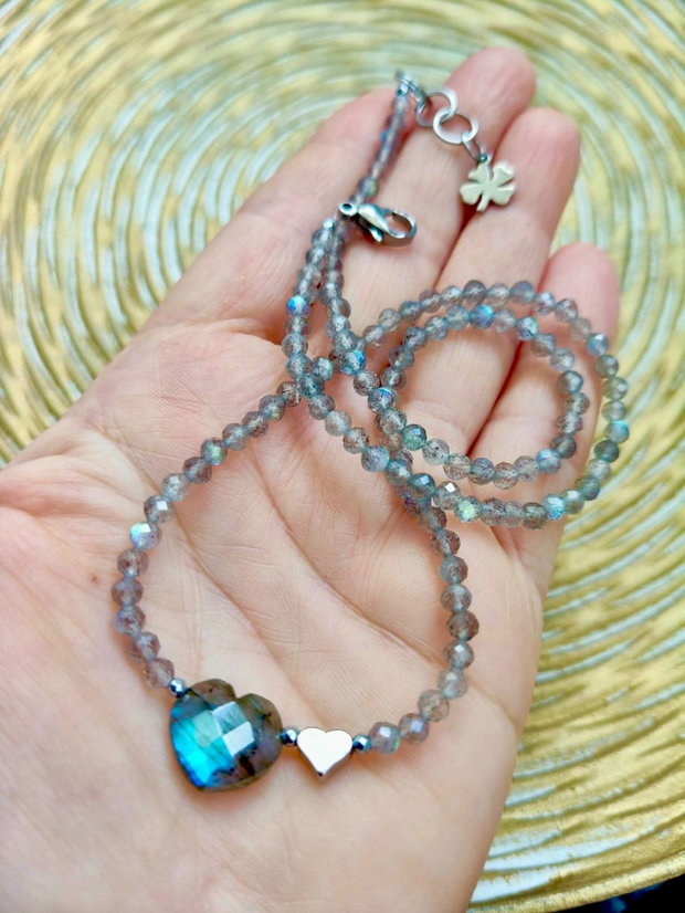 Colier CHOKER inima labradorit natural