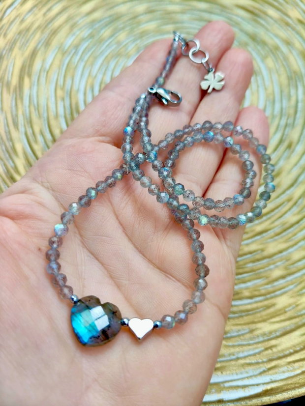 Colier CHOKER inima labradorit natural