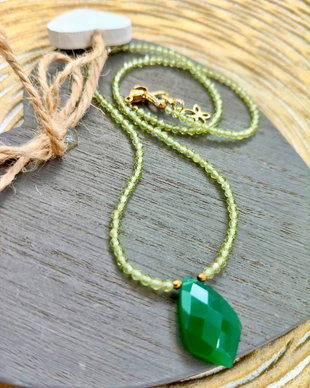 Colier CHOKER peridot & onix verde