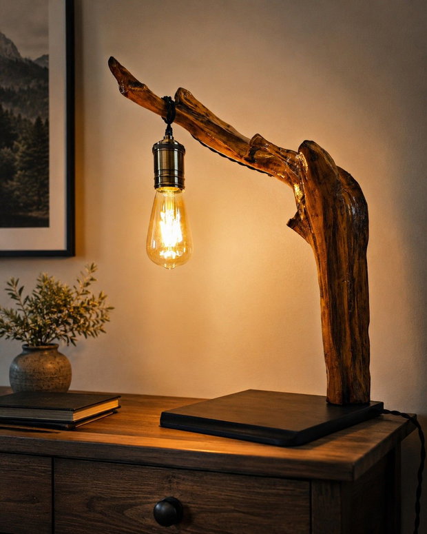 Lampă handmade din lemn vechi  piesă unicat