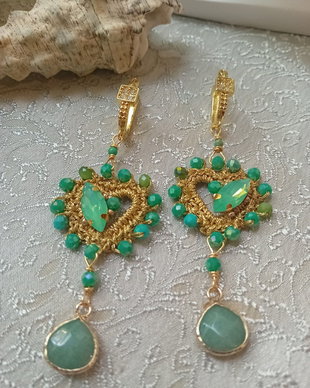 Cercei lungi,turquoise,cristale,aventurin