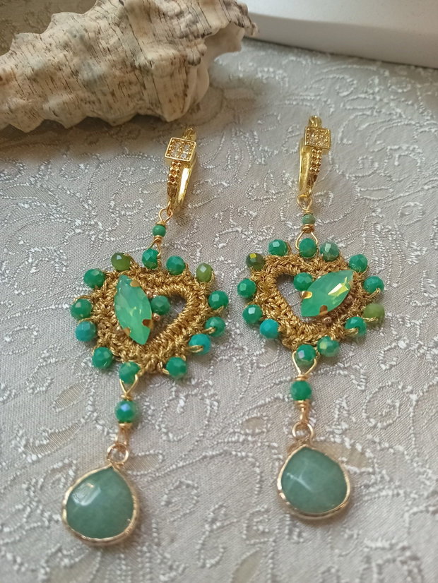 Cercei lungi,turquoise,cristale,aventurin