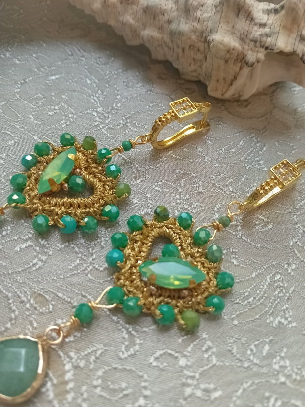 Cercei lungi,turquoise,cristale,aventurin