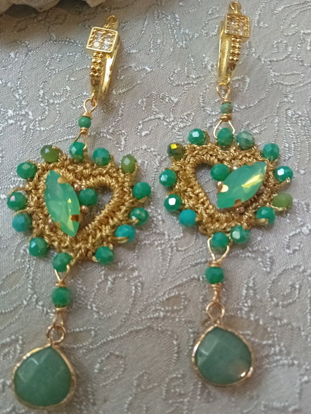 Cercei lungi,turquoise,cristale,aventurin