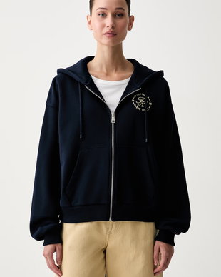 Tommy Hilfiger hanorac cu fermoar și glugă pentru femei din bumbac