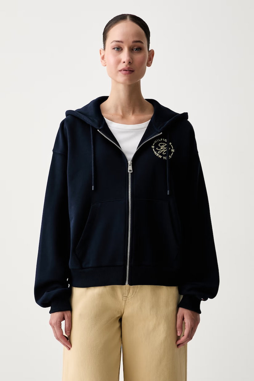 Tommy Hilfiger hanorac cu fermoar și glugă pentru femei din bumbac