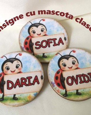 Insigna personalizata pentru inceput an scolar - tema buburuza