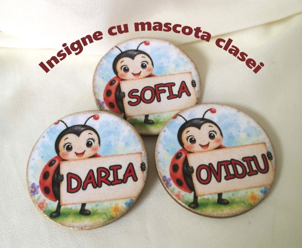Insigna personalizata pentru inceput an scolar - tema buburuza
