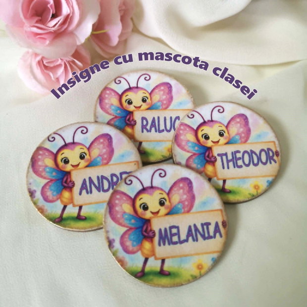 Insigne personalizate pentru inceput anscolar - tema fluturasi