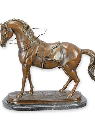 Cal cu sa-statueta bronz cu soclu marmura