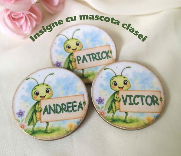 Insigne personalizate cu mascota clasei - greierasi