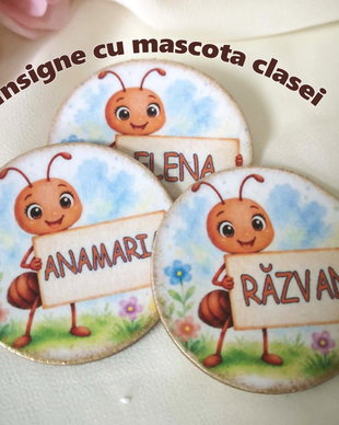 Insigne personalizate cu mascota clasei - furnicute