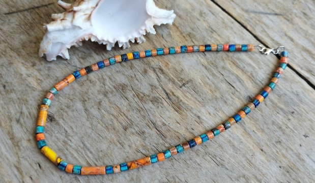 Colier vesel de vara - regalite (jasp imperial), argint rodiat