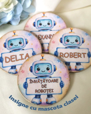 Insigne personalizate cu mascota clasei - robotei
