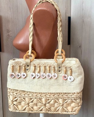 GEANTA DEOSEBITA COMBINATIE ZAMBILA DE APA,PAI,PIELE,LEMN,ELEMENTE CERAMICE