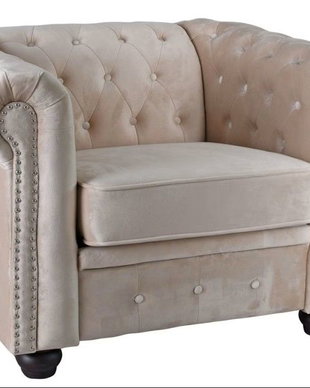 Fotoliu Chesterfield din lemn masiv cu tapiterie din catifea bej