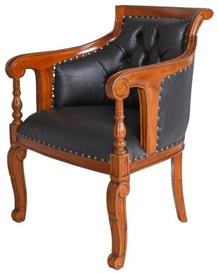 Fotoliu Chesterfield din lemn masiv cu tapiterie din piele ecologica neagra