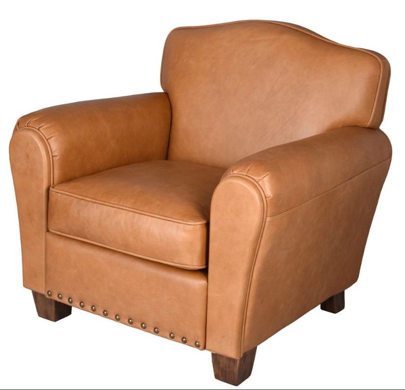 Fotoliu Chesterfield din lemn mahon cu tapiterie maro deschis