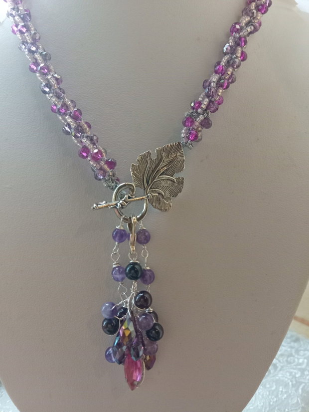 Colier spirala,lepidolit ,briolete cristal,ametist,granat