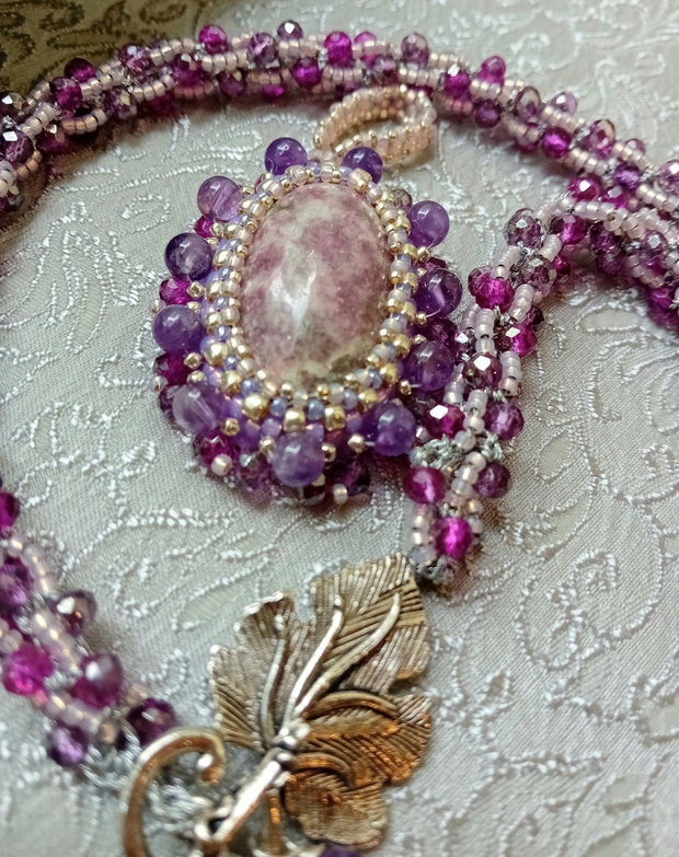 Colier spirala,lepidolit ,briolete cristal,ametist,granat