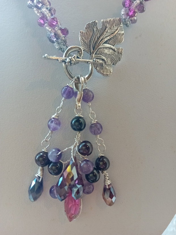 Colier spirala,lepidolit ,briolete cristal,ametist,granat