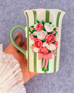 Cana handmade cu flori