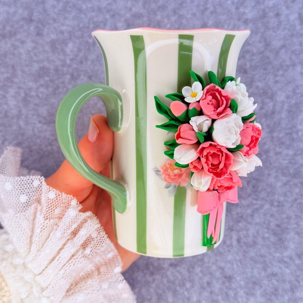 Cana handmade cu flori