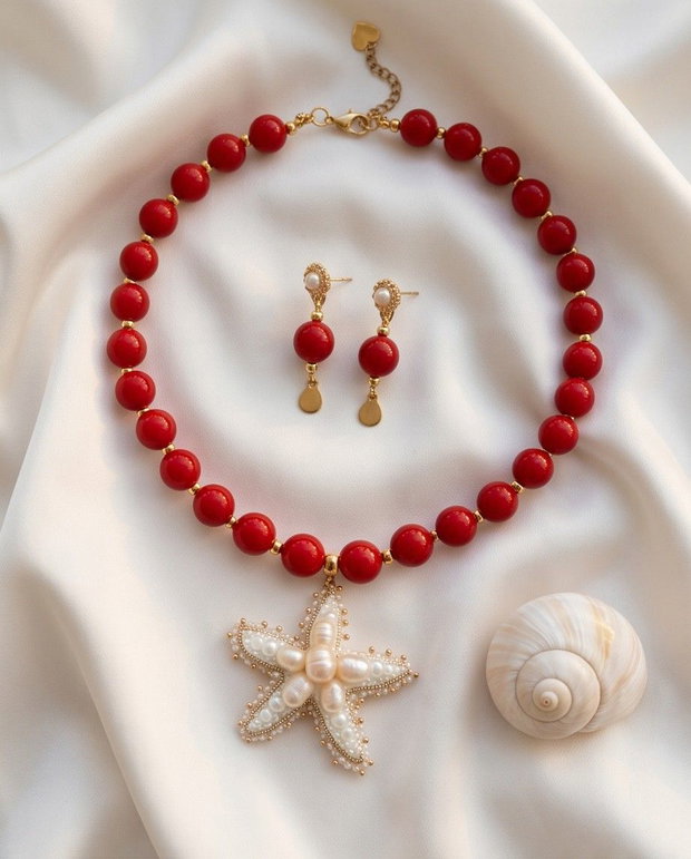Rezervat Set Colier și Cercei Coral Embrace