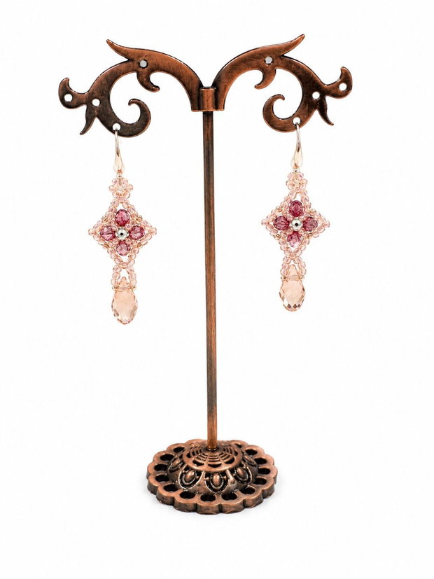 Set elegant bratara si cercei ciclame-roz pudrat-argintiu