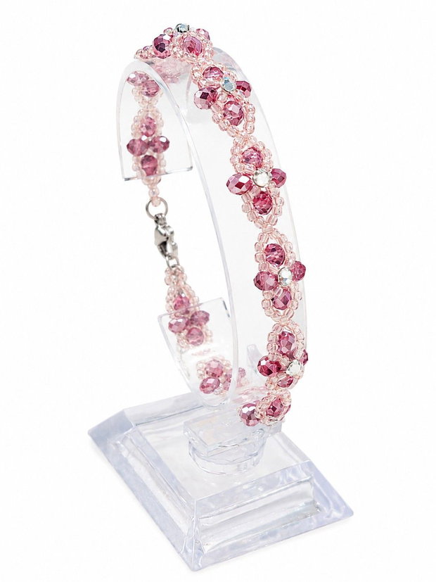 Set elegant bratara si cercei ciclame-roz pudrat-argintiu