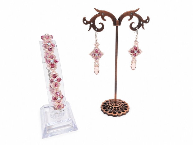 Set elegant bratara si cercei ciclame-roz pudrat-argintiu