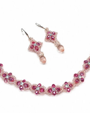 Set elegant bratara si cercei ciclame-roz pudrat-argintiu