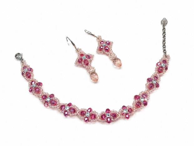 Set elegant bratara si cercei ciclame-roz pudrat-argintiu