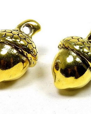 Pandantiv metalic, auriu antichizat, ghinda, 15.5x10.5 mm