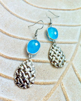 Cercei calcedonie blue & inox silver