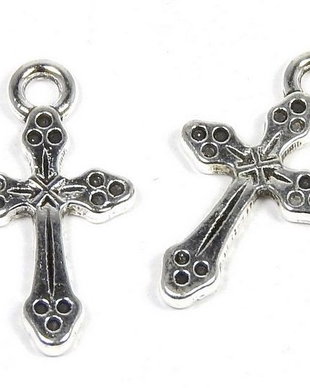 Pandantiv metalic, cruciulita, argintiu antichizat, 19x10.5 mm
