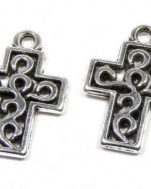 Pandantiv metalic, cruciulita, argintiu antichizat, 18x12 mm