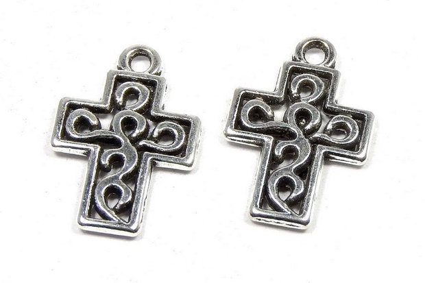 Pandantiv metalic, cruciulita, argintiu antichizat, 18x12 mm
