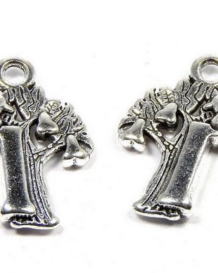 Pandantiv metalic, argintiu antichizat, pasare in copac, 26x18 mm